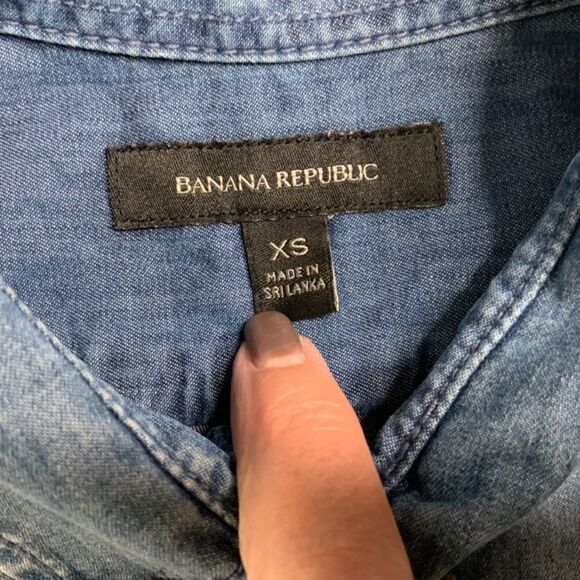 BANANA REPUBLIC 100% Cotton Paint Spatter Print Chambray Button Up LS Shirt XS - Picture 5 of 10